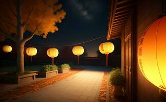 chinês lanterna dentro outono festival ai gerado foto