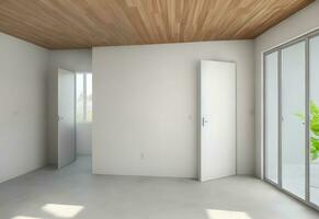 moderno quarto com simples branco parede cópia de espaço ai gerado foto