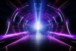 abstrato fantasia portal brilhando néon luz futurista holograma com laser linhas. futurista ficção científica fundo, espaço universo espectro luz efeito. foto