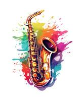 aguarela saxofone ilustração colorida vetor branco fundo foto
