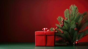 festivo Natal e Novo ano presente caixa com amarrado fita e arco foto