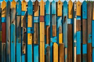 uma colorida cerca fez do de madeira Pranchas. gerado por IA foto