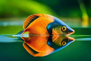uma peixe com uma colorida corpo e Preto e laranja barbatanas. gerado por IA foto