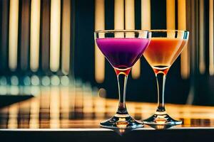 dois óculos do colorida bebidas em uma bar. gerado por IA foto