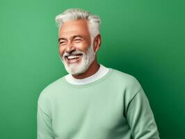 feliz europeu homem dentro casual roupas contra uma neutro fundo ai generativo foto