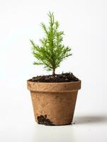 plantar dentro uma Panela em branco fundo ai generativo foto