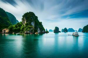 a lindo panorama do Halong baía. gerado por IA foto