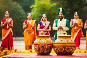 indiano Casamento cerimônia dentro Jaipur. gerado por IA foto