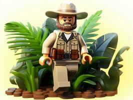 Lego personagem explorando uma épico Lego mundo ai generativo foto