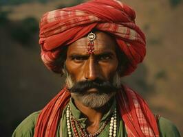 velho colori foto do uma indiano homem a partir de a cedo 1900 ai generativo