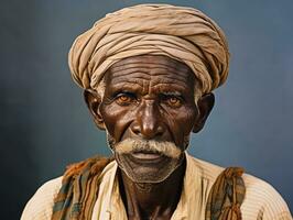 velho colori foto do uma indiano homem a partir de a cedo 1900 ai generativo