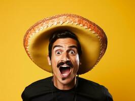 mexicano homem dentro emocional dinâmico pose em sólido fundo ai generativo foto