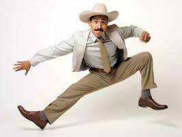 mexicano homem dentro brincalhão pose em branco fundo ai generativo foto