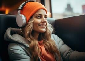 jovem mulher relaxante e preparando para inverno foto