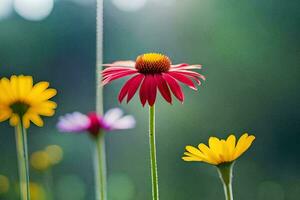 colorida flores dentro uma campo com uma embaçado fundo. gerado por IA foto