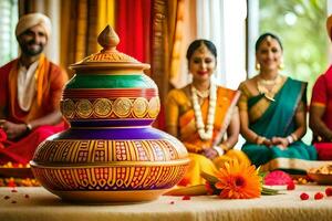 indiano Casamento cerimônia dentro a cidade. gerado por IA foto