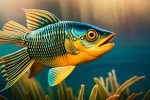 peixe dentro a oceano com plantas e grama. gerado por IA foto