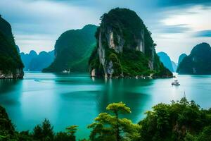 a lindo panorama do Halong baía. gerado por IA foto