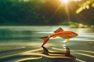 peixinho pulando Fora do a água. gerado por IA foto