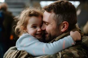 afetuoso militares reunião entre pai e filha. generativo ai foto