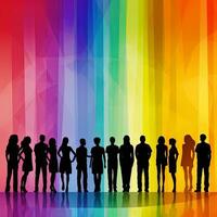 silhueta grupo do adulto pessoas transgêneros homens e mulheres com arco Iris cores. generativo ai foto
