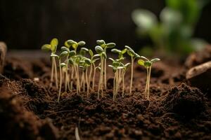 mudas crescendo dentro solo. conceito ecologia e bio. generativo ai. foto