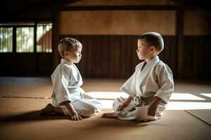 dois Rapazes durante judo prática. generativo ai foto