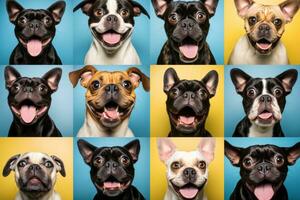 uma colagem do engraçado close-ups exibindo cachorros com peculiar facial expressões, certo para trazer uma sorrir para ninguem é face. generativo ai foto