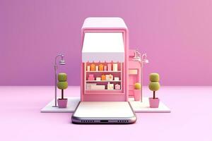 3d Smartphone com Cosmético loja online compras conceito.criado com generativo ai tecnologia. foto