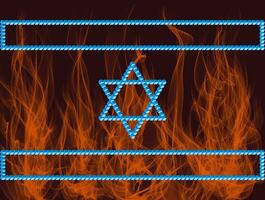israelense bandeira em uma fundo do fogo. a símbolos do Israel estão Sediada em a Penrose triângulo. monolítico base do israelense símbolos Sediada em incomum figuras com violações do a leis do geometria. foto