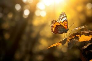 macro fotografia, borboletas dentro a flores com manhã luz com cópia de espaço.criado com generativo ai tecnologia. foto