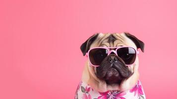 fofa e engraçado cachorro dentro na moda oculos de sol em isolado background.animal verão feriado conceito.criado com generativo ai tecnologia foto