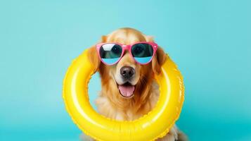 fofa e engraçado cachorro dentro na moda oculos de sol em isolado background.animal verão feriado conceito.criado com generativo ai tecnologia foto