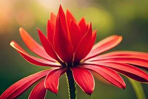 uma vermelho flor é mostrando dentro a luz solar. gerado por IA foto