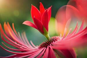 uma vermelho flor com uma brilhante Sol dentro a fundo. gerado por IA foto