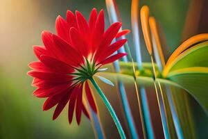 uma vermelho flor é dentro a meio do uma verde plantar. gerado por IA foto