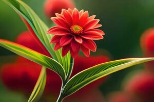 uma vermelho flor é dentro a meio do uma verde plantar. gerado por IA foto