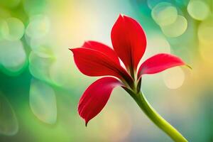 uma vermelho flor é mostrando dentro frente do uma borrado fundo. gerado por IA foto