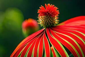 uma vermelho flor com verde listras. gerado por IA foto