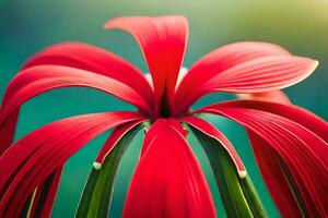 uma vermelho flor com verde folhas é mostrando. gerado por IA foto