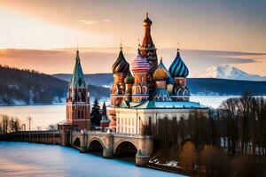 a catedral do st manjericão dentro Moscou, Rússia. gerado por IA foto