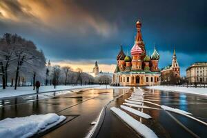 a vermelho quadrado dentro Moscou, Rússia. gerado por IA foto