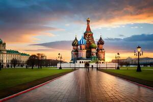 a vermelho quadrado dentro Moscou, Rússia. gerado por IA foto