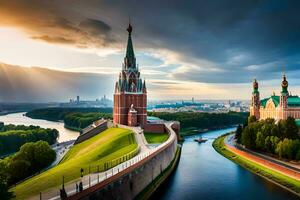 a kremlin e a Moscou rio dentro Moscou, Rússia. gerado por IA foto