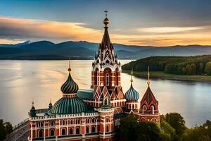 a Igreja do a vermelho Cruz dentro a cidade do Moscou, Rússia. gerado por IA foto