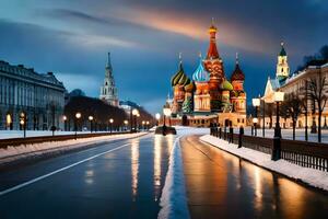 Moscou, Rússia, st manjericão catedral, Moscou, Rússia, inverno,. gerado por IA foto