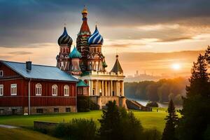 a Igreja do st safo às pôr do sol dentro Rússia. gerado por IA foto