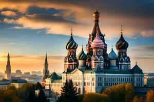 a catedral do st manjericão dentro Moscou, Rússia. gerado por IA foto