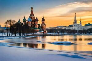 Moscou, Rússia, inverno, pôr do sol, kremlin, kremlin torre, kremlin. gerado por IA foto