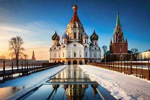 a kremlin e catedral dentro Moscou, Rússia. gerado por IA foto